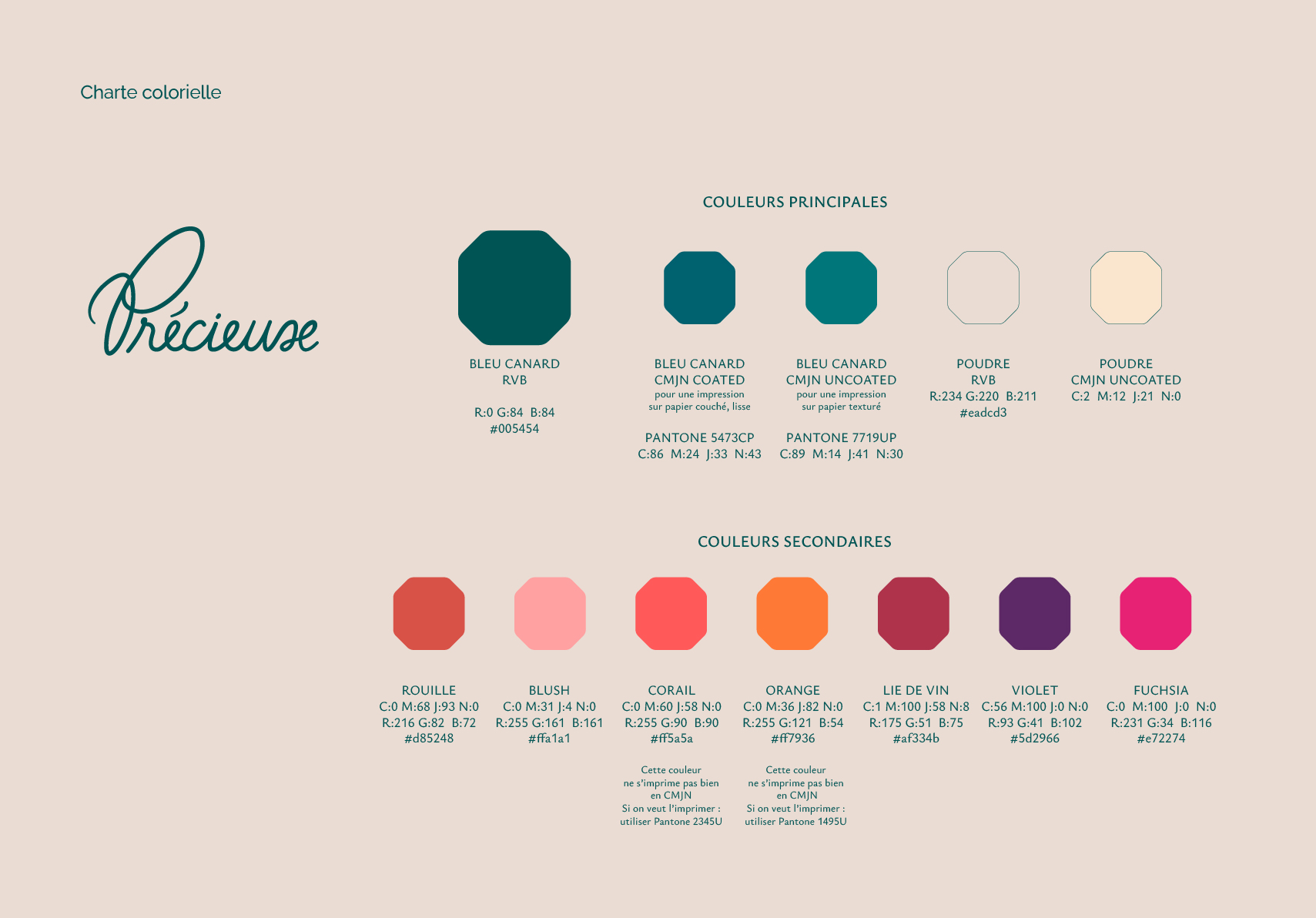 Charte Graphique colorielle pour la marque de Joaillerie Précieuse par les Gauchers Studio