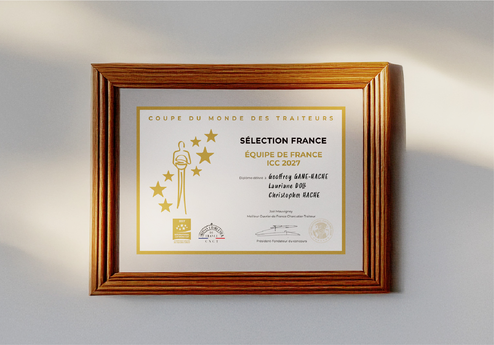 Diplôme des gagnants pour la sélection France de L'ICC 10th edition, finale en 2027 au SIRHA.