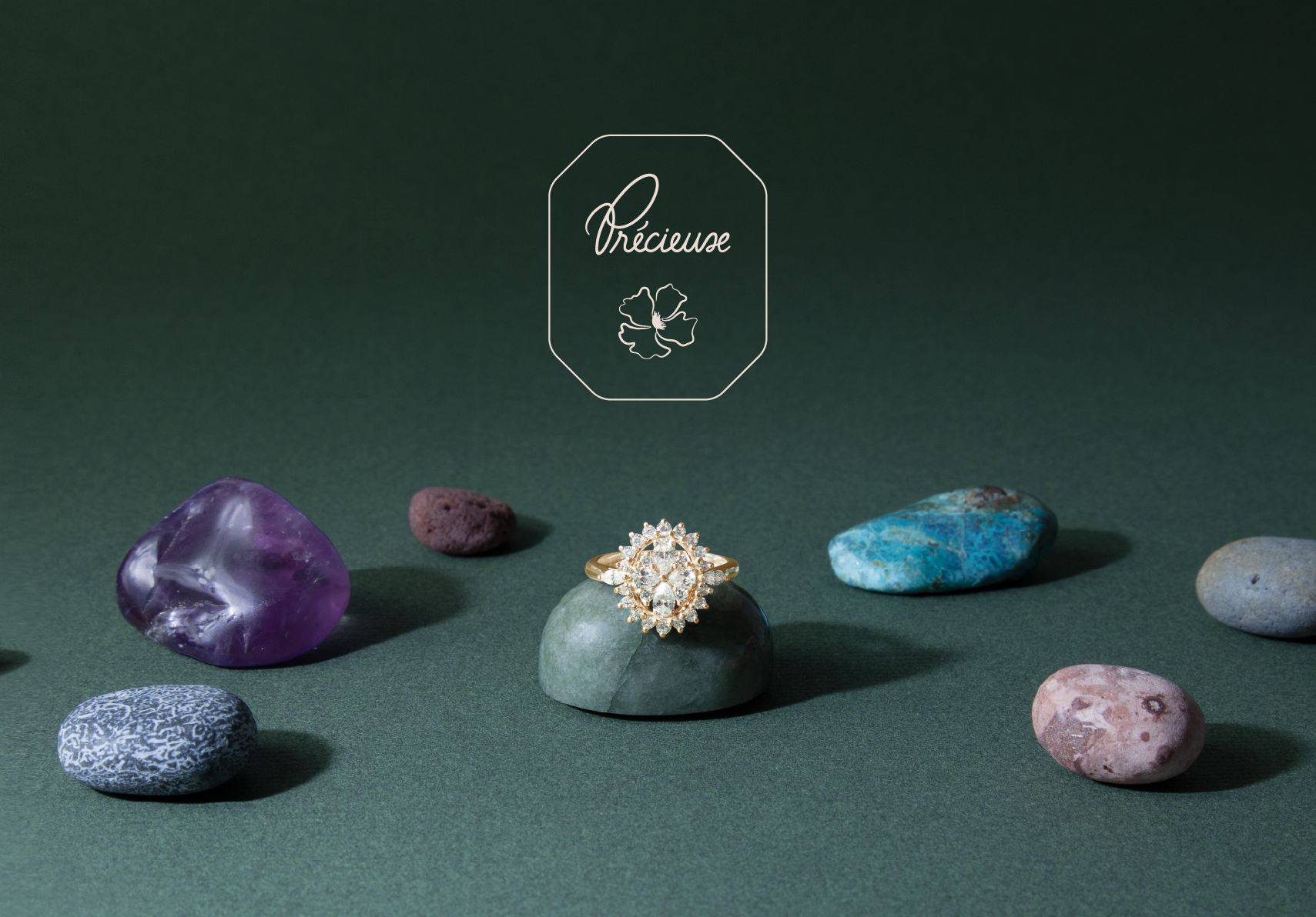 Charte Graphique mise en situation du logo - pour la marque de Joaillerie Précieuse par les Gauchers Studio