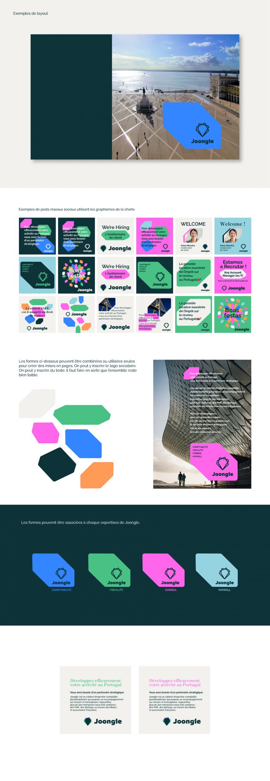 Des exemples de graphismes utilisant la nouvelle charte graphique. By les Gauchers Studio